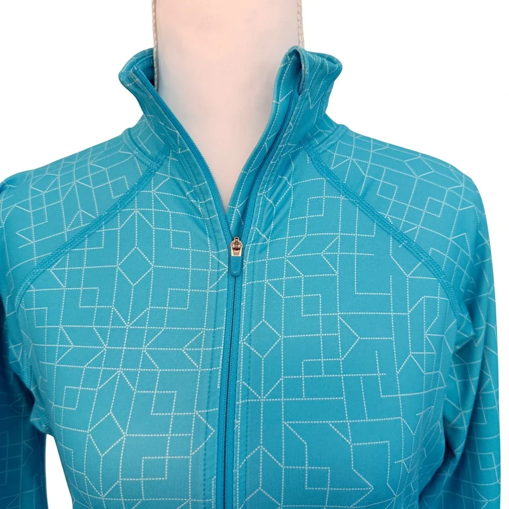 Nike Pro Quarter Zip Pullover Womens Medium Blue Geometric Fleece Lined Top